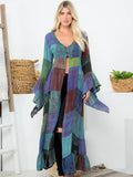 Deity Print Long Bell Sleeves Kimono