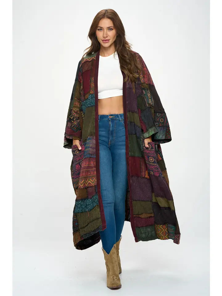 Long-Sleeve Patchwork Kimono/Cardigan
