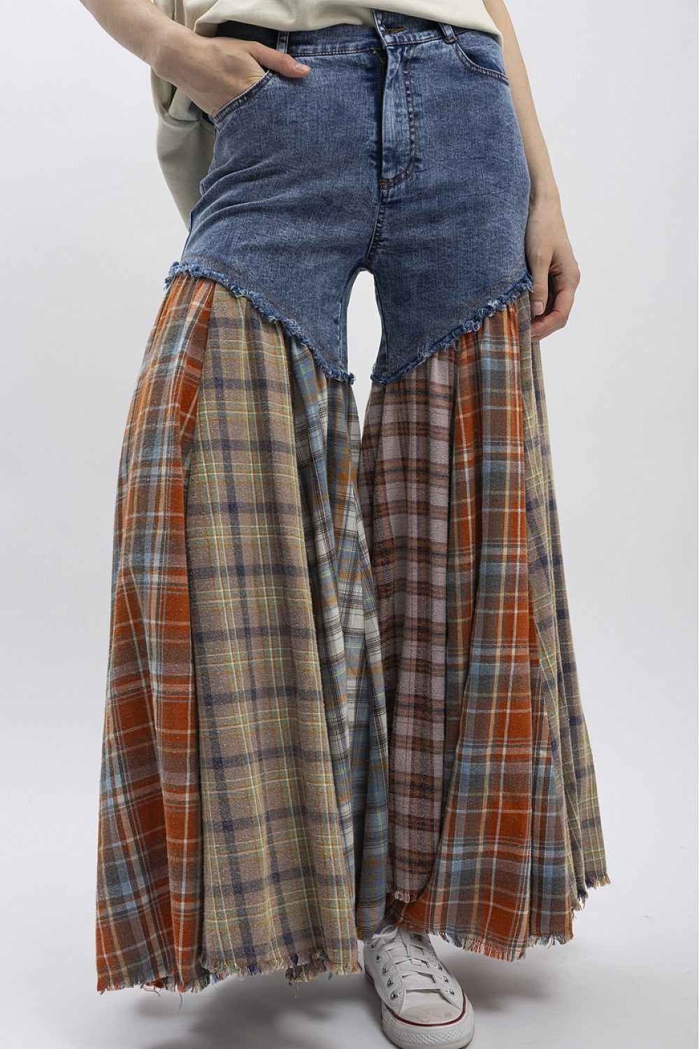 BOTTOM PATCH CONTRAST DENIM PANTS