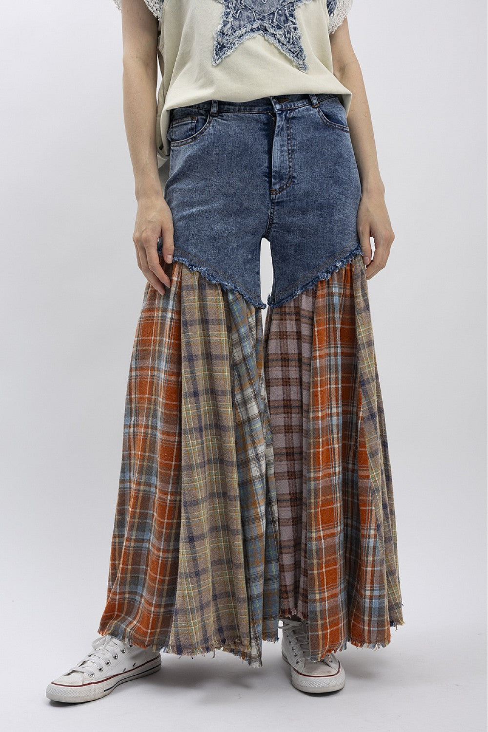 BOTTOM PATCH CONTRAST DENIM PANTS