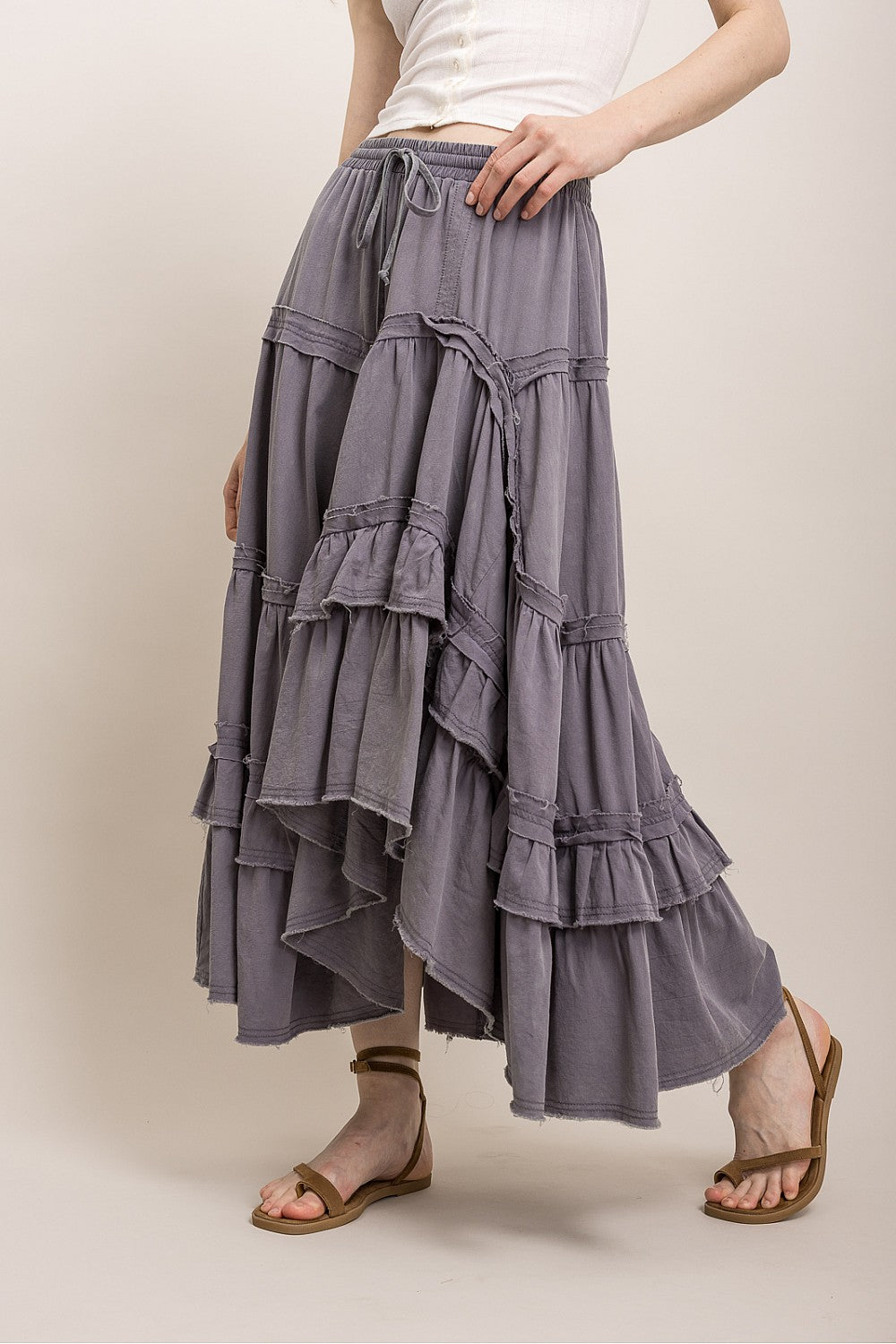 TIERED ASYMMETRICAL RUFFLE SKIRT