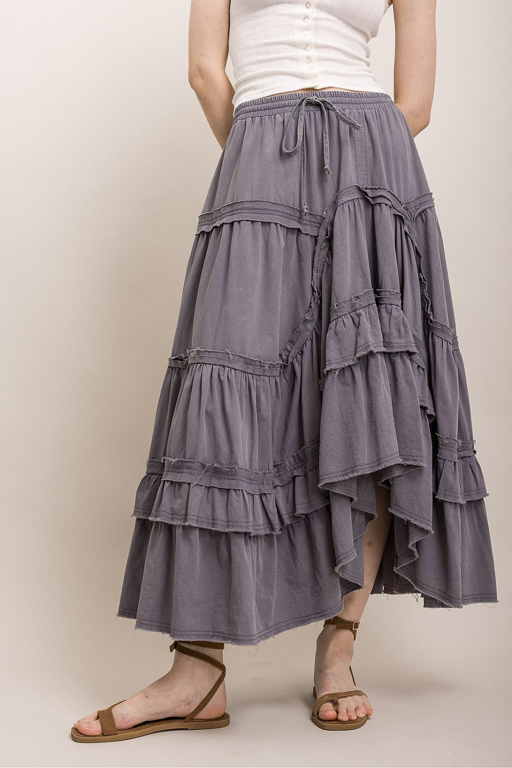 TIERED ASYMMETRICAL RUFFLE SKIRT