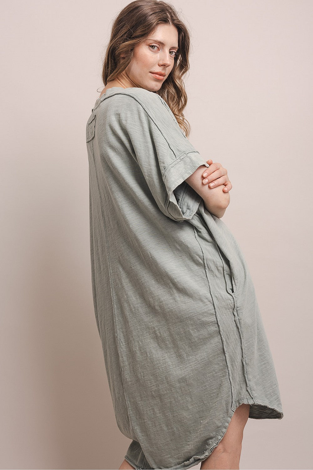 LOVE LETTERING PATCHWORK SHORT SLV. DRESS
