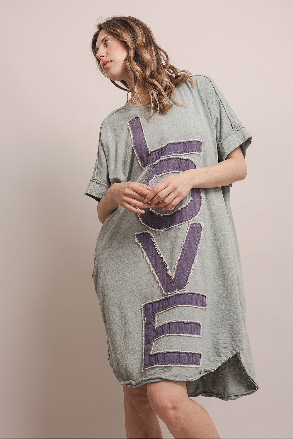 LOVE LETTERING PATCHWORK SHORT SLV. DRESS