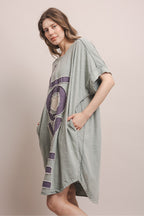LOVE LETTERING PATCHWORK SHORT SLV. DRESS