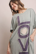 LOVE LETTERING PATCHWORK SHORT SLV. DRESS