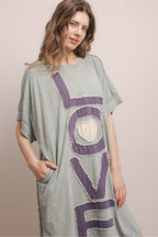 LOVE LETTERING PATCHWORK SHORT SLV. DRESS