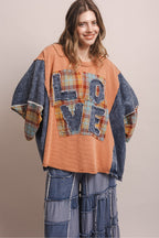 LOVE WORD PATCHWORK PANCHO SLEEVE TOP