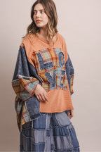 LOVE WORD PATCHWORK PANCHO SLEEVE TOP