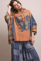 LOVE WORD PATCHWORK PANCHO SLEEVE TOP