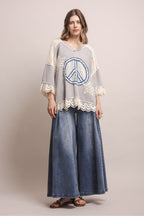 PEACE STAR PATCHWORK 3/4 SLEEVE OVERSIZED SHIRT