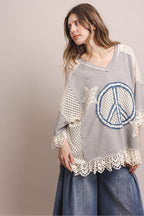 PEACE STAR PATCHWORK 3/4 SLEEVE OVERSIZED SHIRT