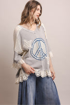 PEACE STAR PATCHWORK 3/4 SLEEVE OVERSIZED SHIRT