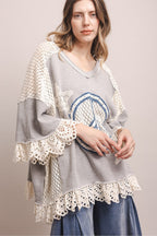 PEACE STAR PATCHWORK 3/4 SLEEVE OVERSIZED SHIRT