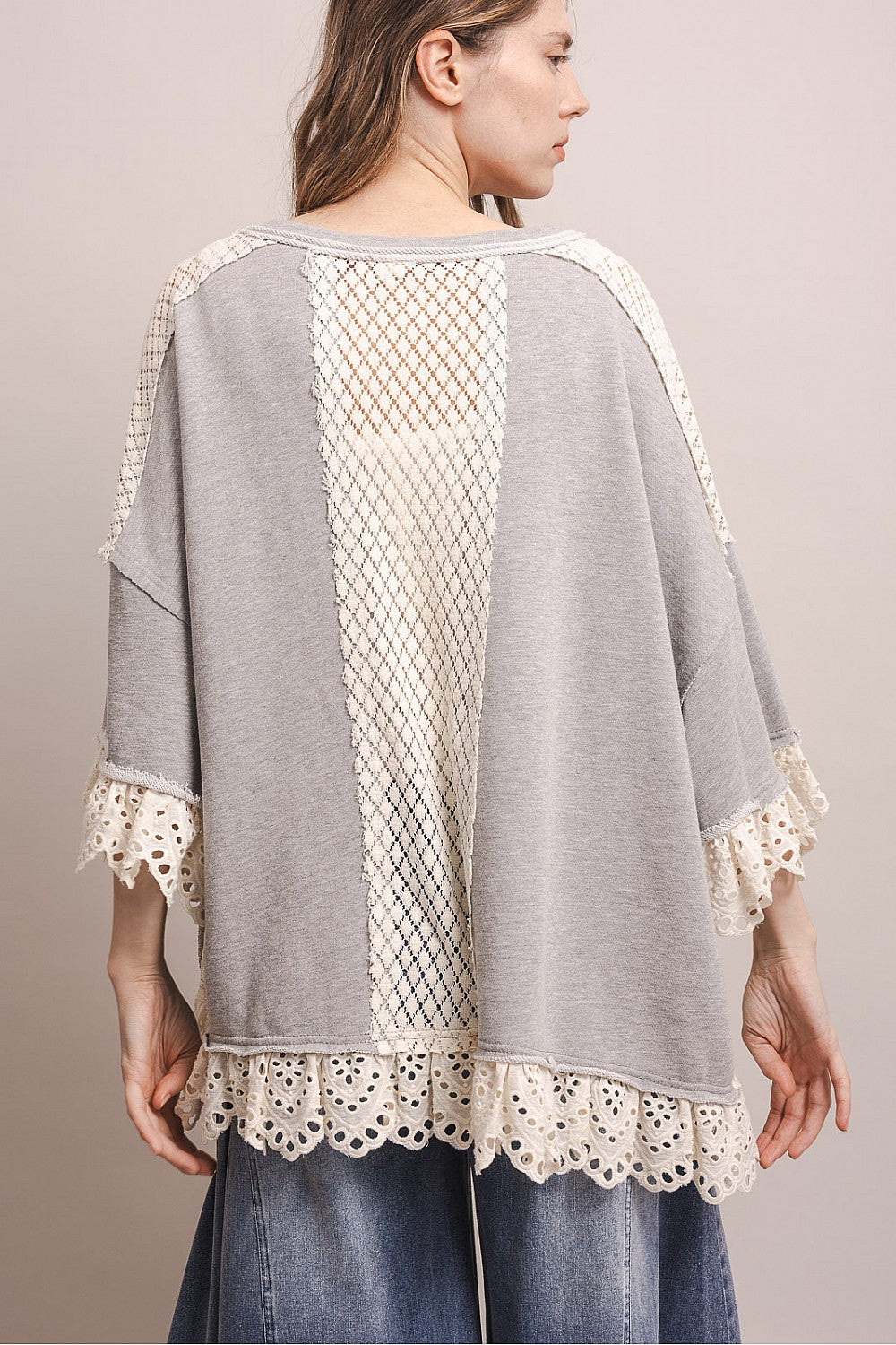 PEACE STAR PATCHWORK 3/4 SLEEVE OVERSIZED SHIRT