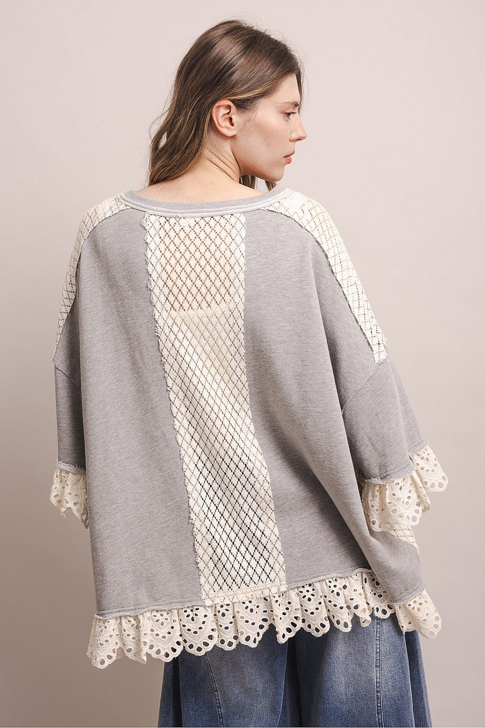 PEACE STAR PATCHWORK 3/4 SLEEVE OVERSIZED SHIRT
