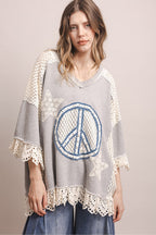 PEACE STAR PATCHWORK 3/4 SLEEVE OVERSIZED SHIRT