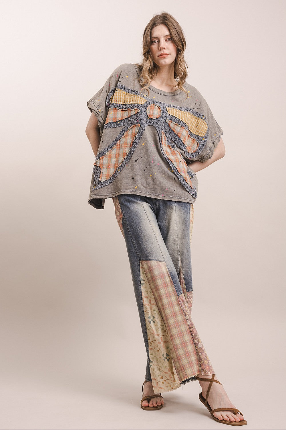 ELASTIC WAIST MULTI PRINT JEANS