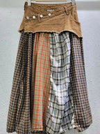 Button-Accented Plaid Skirt
