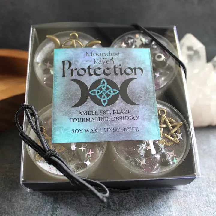 Protection Tealight Crystal Candles, Ritual Candles
