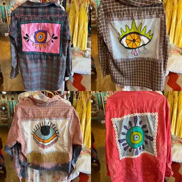 Painted Evil Eye  Hippie Boho Style Upcycled Top
