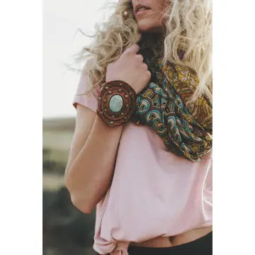 Aegean Boho Leather Cuff Bracelet