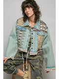 Boho Lace Trim Sequin Beaded Patchwork Denim Jacket