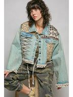 Boho Lace Trim Sequin Beaded Patchwork Denim Jacket