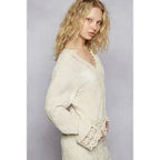 V-Neck Long Sleeve Floral Embroidered Crochet Top