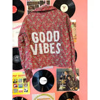 Good Vibes Upcycled  Button Up Flannel Style Top