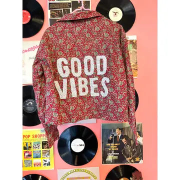 Good Vibes Upcycled  Button Up Flannel Style Top