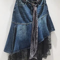 Asymmetric Denim Midi Skirt