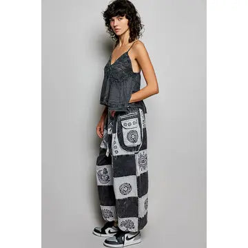 Aztec Plaid Handcraft Patchwork Cotton Jogger Pants