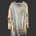 WASHED MULTI FABRIC BUTTON DOWN HOODIE TOP