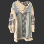 WASHED MULTI FABRIC BUTTON DOWN HOODIE TOP